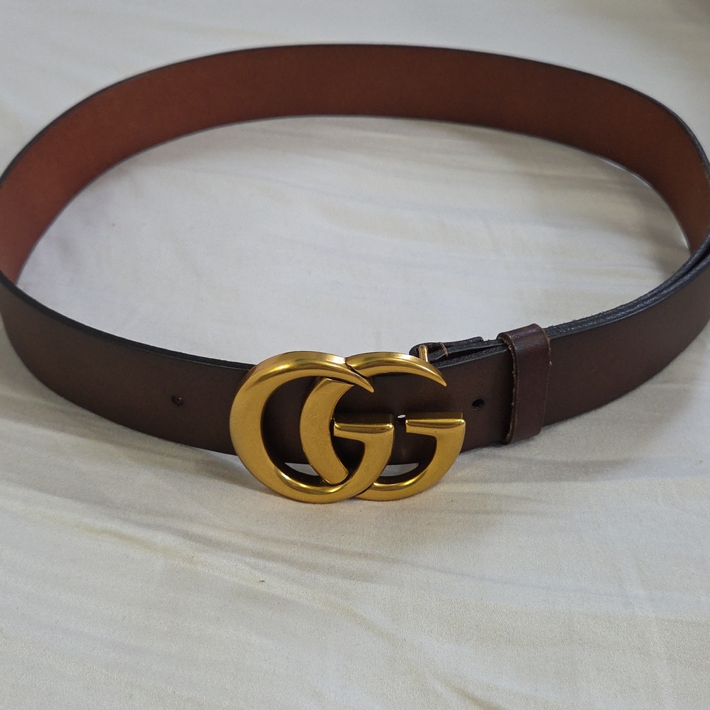 Gucci Brown Leather Belt with Gold Double G Buckle - Picture 8 of 16